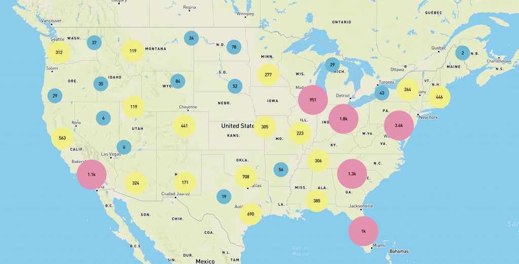 Map of bluehive provider locations in the United States.